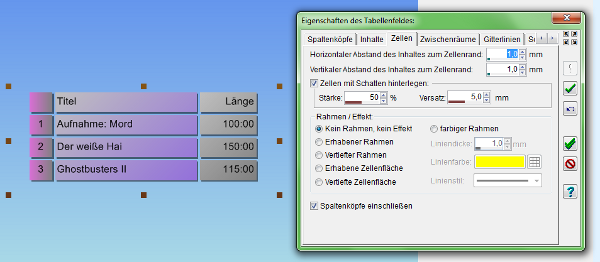 Heyer's Video-Cover - Tabellenfeld