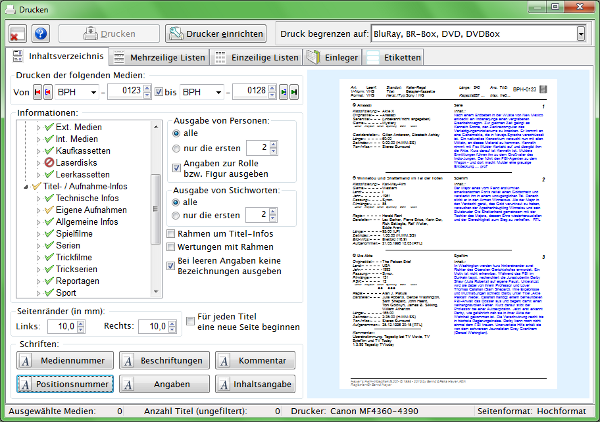 Heyer's Heim-Videothek: Drucken/Inhaltsverzeichnis