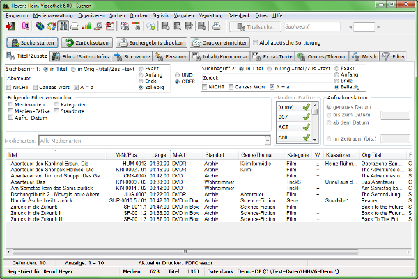 Heyer's Heim-Videothek: Suchen / Titel/Zusatz