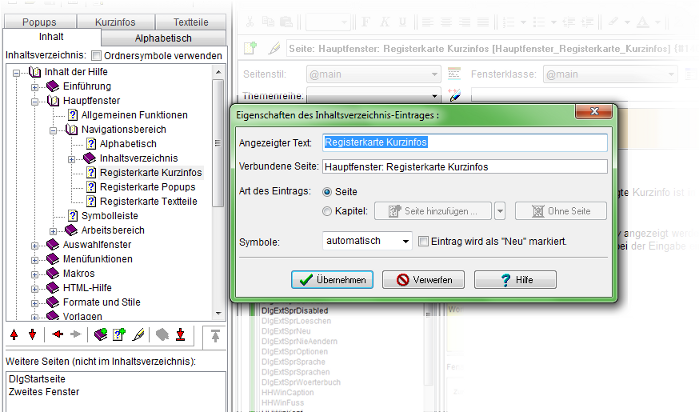 Heyer's Hilfe-Werkstatt - Inhaltsverzeichnis verwalten