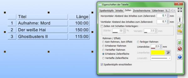 Heyer's Etiketten-Studio Pro - Tabelle